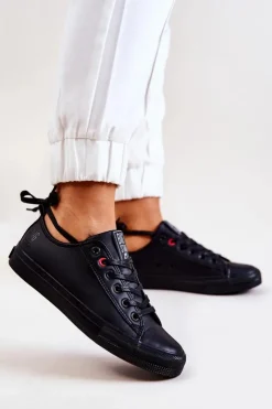 Outlet Big Star Shoes Niskie Skórzane Tenisówki Big Star JJ274006 Czarne Czarny