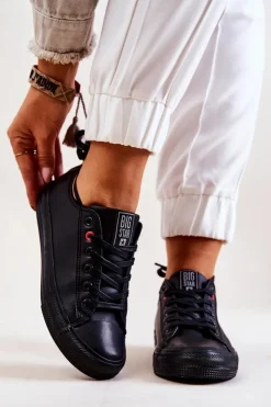 Outlet Big Star Shoes Niskie Skórzane Tenisówki Big Star JJ274006 Czarne Czarny