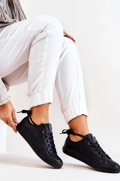 Outlet Big Star Shoes Niskie Skórzane Tenisówki Big Star JJ274006 Czarne Czarny