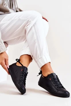 Outlet Big Star Shoes Niskie Skórzane Tenisówki Big Star JJ274006 Czarne Czarny