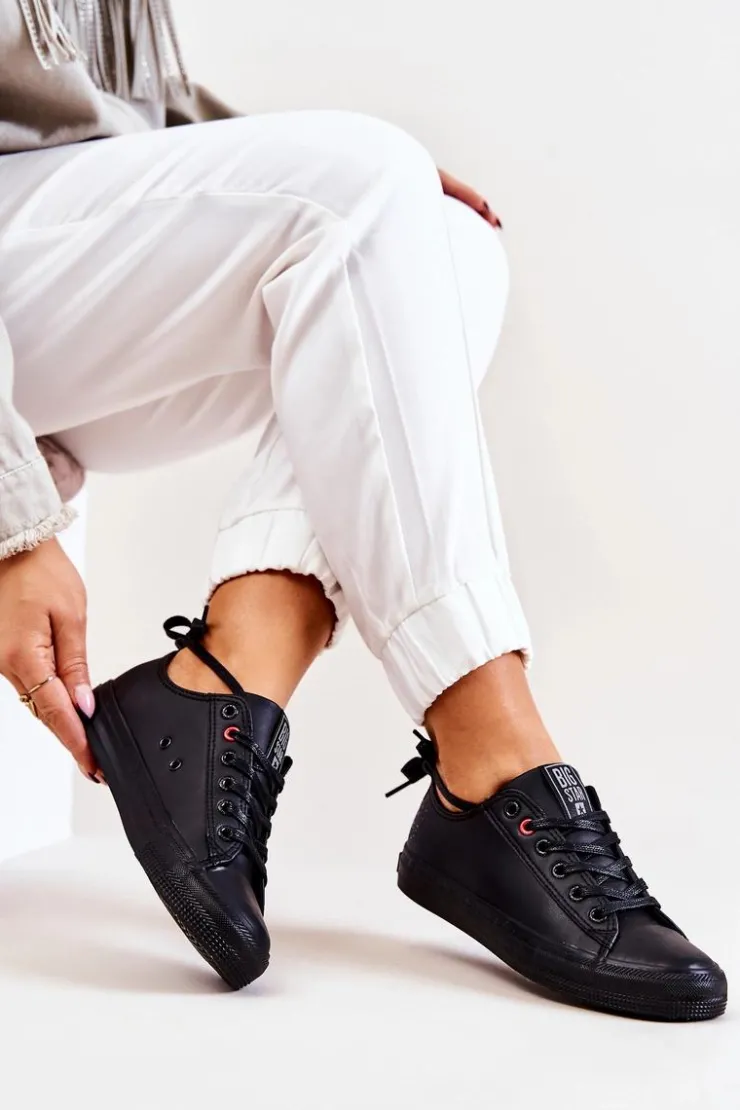 Outlet Big Star Shoes Niskie Skórzane Tenisówki Big Star JJ274006 Czarne Czarny