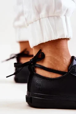 Outlet Big Star Shoes Niskie Skórzane Tenisówki Big Star JJ274006 Czarne Czarny