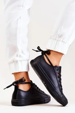 Outlet Big Star Shoes Niskie Skórzane Tenisówki Big Star JJ274006 Czarne Czarny