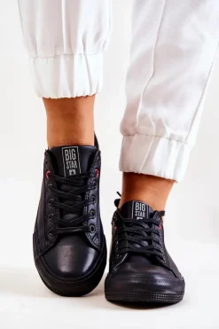 Outlet Big Star Shoes Niskie Skórzane Tenisówki Big Star JJ274006 Czarne Czarny