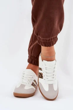 Boto Niskie Sneakersy Damskie Z Eko Skóry Panterka Białe Nonalorin Biały