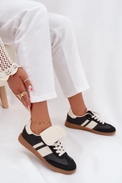 Damskie Boto Niskie Sneakersy Damskie Z Wywiniętym Językiem Czarne Ardira