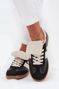 Damskie Boto Niskie Sneakersy Damskie Z Wywiniętym Językiem Czarne Ardira