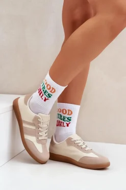 Damskie Boto Niskie Sneakersy Damskie Z Eko Skóry Beżowe Nonalorin