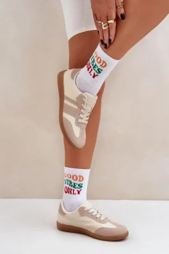 Damskie Boto Niskie Sneakersy Damskie Z Eko Skóry Beżowe Nonalorin