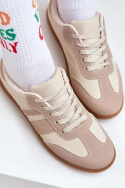 Damskie Boto Niskie Sneakersy Damskie Z Eko Skóry Beżowe Nonalorin