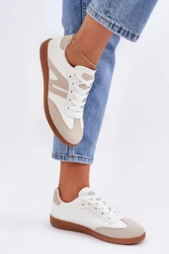 Damskie Boto Niskie Sneakersy Damskie Z Eko Skóry Biało-Beżowe Navidemi