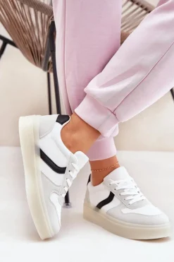 Best Evento Niskie Sneakersy Damskie Na Platformie Białe Telmira Biały