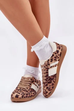 New Boto Niskie Sneakersy Damskie W Panterkę Brązowe Biklla