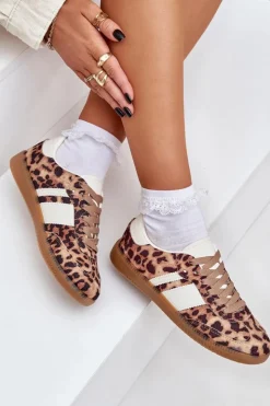 New Boto Niskie Sneakersy Damskie W Panterkę Brązowe Biklla