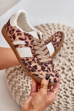 New Boto Niskie Sneakersy Damskie W Panterkę Brązowe Biklla