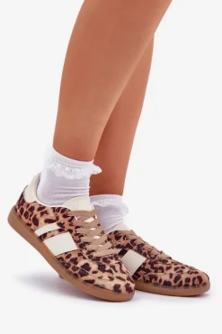 New Boto Niskie Sneakersy Damskie W Panterkę Brązowe Biklla