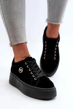 Damskie Boto Niskie Sneakersy Damskie Na Platformie Czarne Telirra