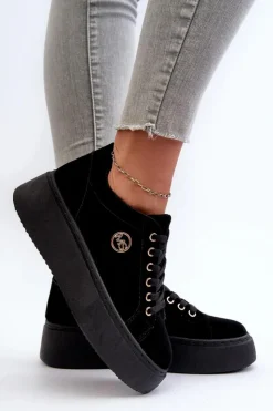 Damskie Boto Niskie Sneakersy Damskie Na Platformie Czarne Telirra