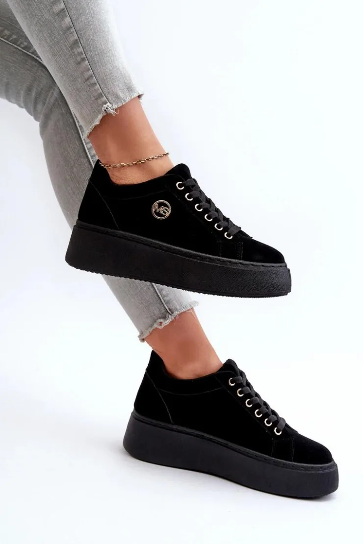 Damskie Boto Niskie Sneakersy Damskie Na Platformie Czarne Telirra