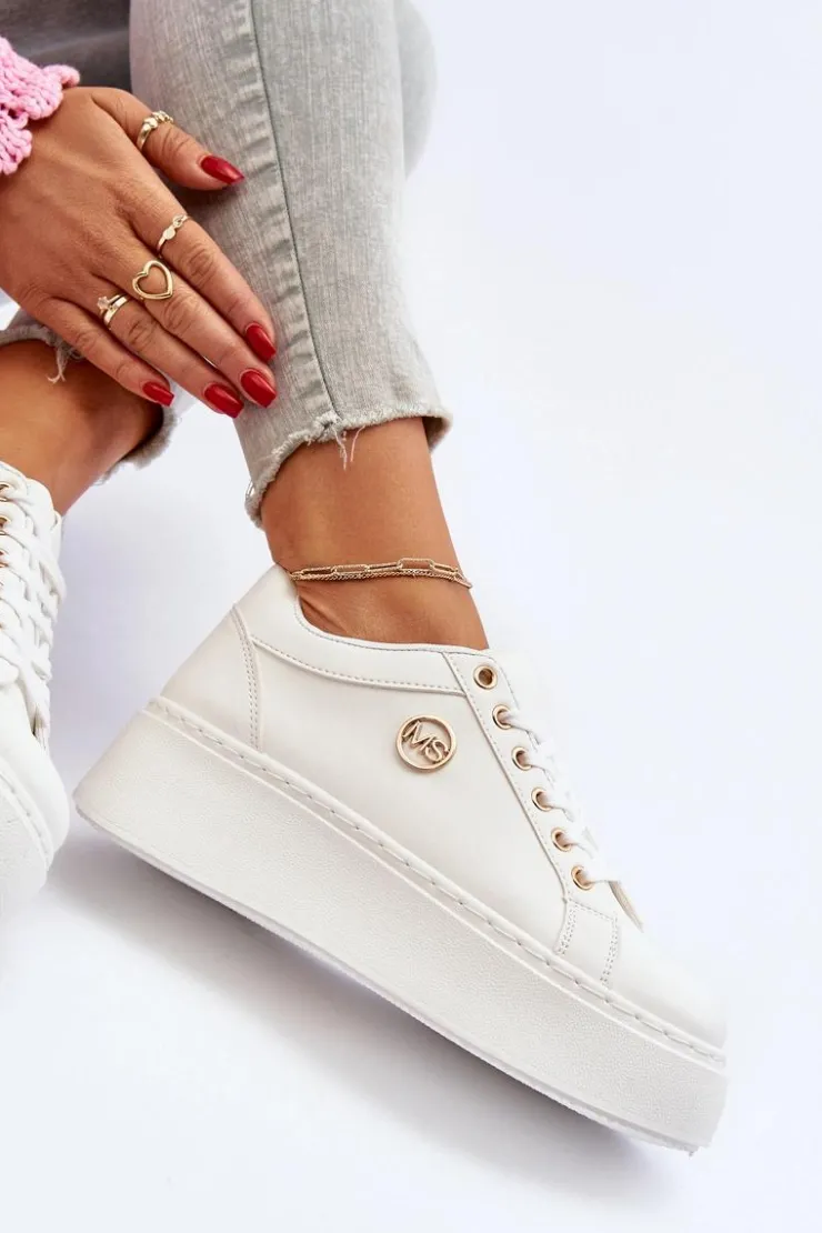 Damskie Boto Niskie Sneakersy Damskie Na Platformie Białe Telirra