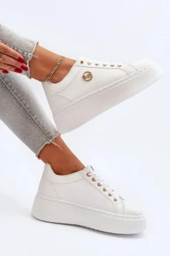 Damskie Boto Niskie Sneakersy Damskie Na Platformie Białe Telirra