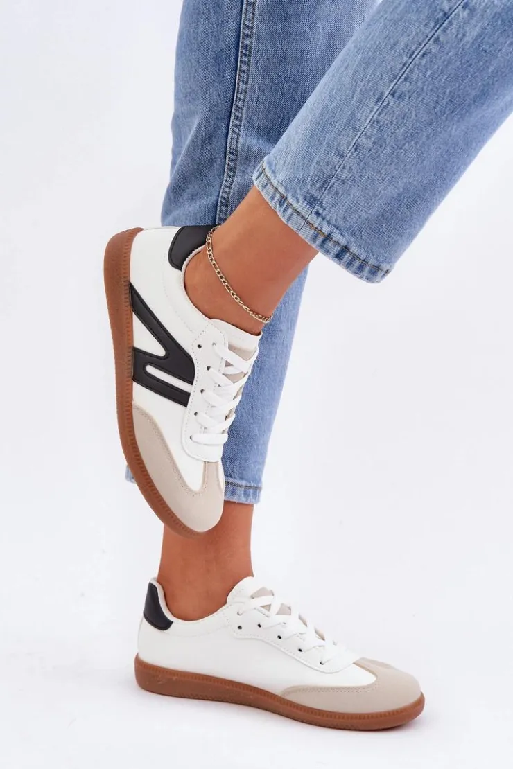 Boto Sneakersy Damskie*Niskie Sneakersy Damskie Z Eko Skóry Biało-Czarne Navidemi