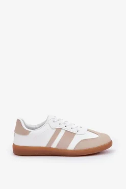 Damskie Boto Niskie Sneakersy Damskie Z Eko Skóry Beżowo-Białe Nonalorin