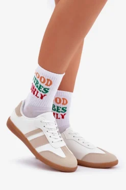 Damskie Boto Niskie Sneakersy Damskie Z Eko Skóry Beżowo-Białe Nonalorin
