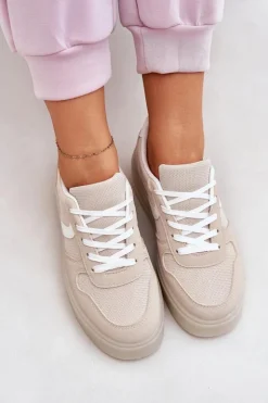 Online Evento Niskie Sneakersy Damskie Na Platformie Beżowe Telmira Beżowy