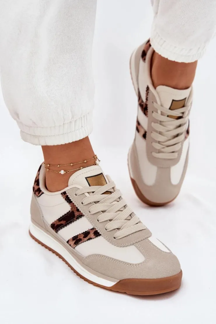 Damskie Boto Niskie Sneakersy Damskie Panterka Beżowe Rulaana