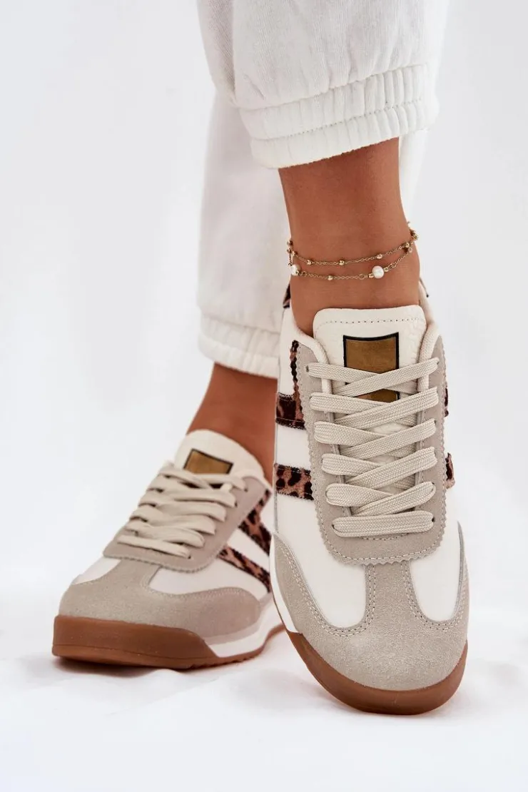Damskie Boto Niskie Sneakersy Damskie Panterka Beżowe Rulaana