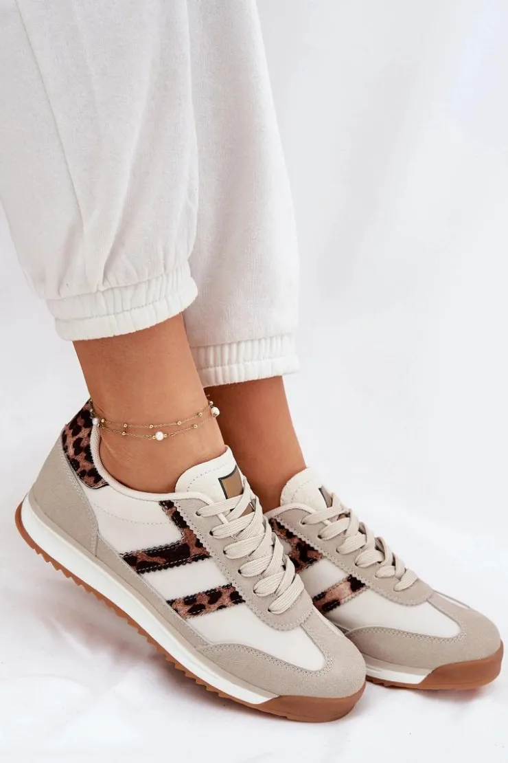Damskie Boto Niskie Sneakersy Damskie Panterka Beżowe Rulaana