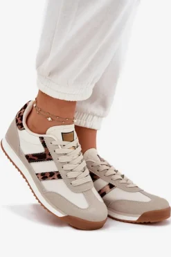 Damskie Boto Niskie Sneakersy Damskie Panterka Beżowe Rulaana