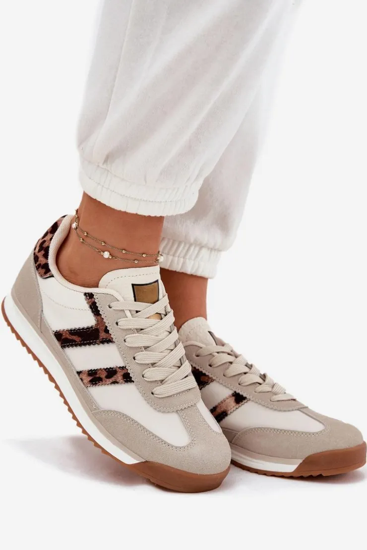 Damskie Boto Niskie Sneakersy Damskie Panterka Beżowe Rulaana