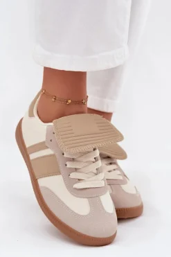 Boto Sneakersy Damskie*Niskie Sneakersy Damskie Z Wywiniętym Językiem Beżowe Ardira Beżowy