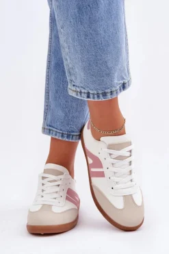 Damskie Boto Niskie Sneakersy Damskie Z Eko Skóry Biało-Różowe Navidemi