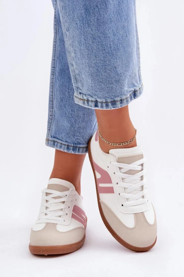 Damskie Boto Niskie Sneakersy Damskie Z Eko Skóry Biało-Różowe Navidemi