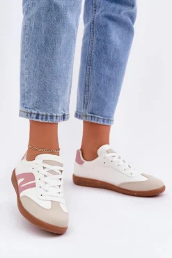 Damskie Boto Niskie Sneakersy Damskie Z Eko Skóry Biało-Różowe Navidemi