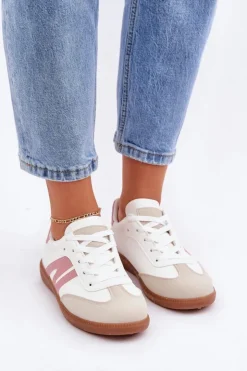 Damskie Boto Niskie Sneakersy Damskie Z Eko Skóry Biało-Różowe Navidemi