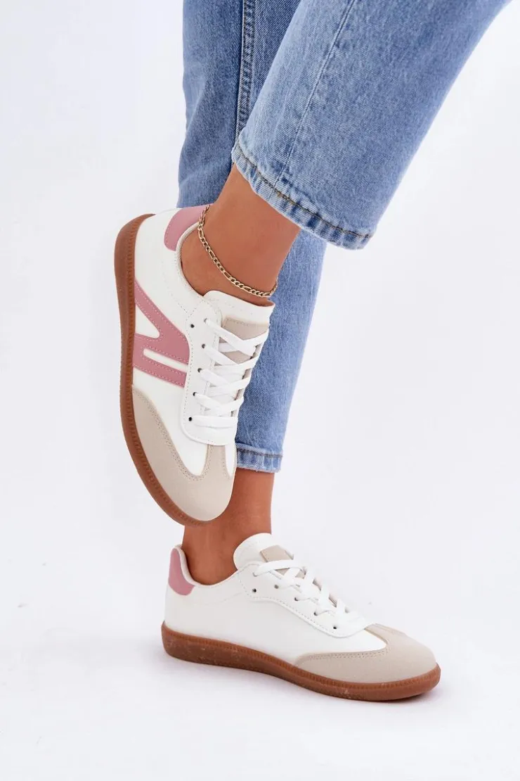 Damskie Boto Niskie Sneakersy Damskie Z Eko Skóry Biało-Różowe Navidemi