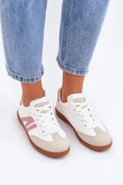 Damskie Boto Niskie Sneakersy Damskie Z Eko Skóry Biało-Różowe Navidemi