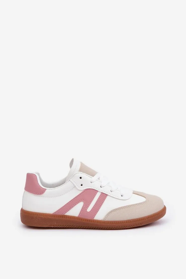 Damskie Boto Niskie Sneakersy Damskie Z Eko Skóry Biało-Różowe Navidemi