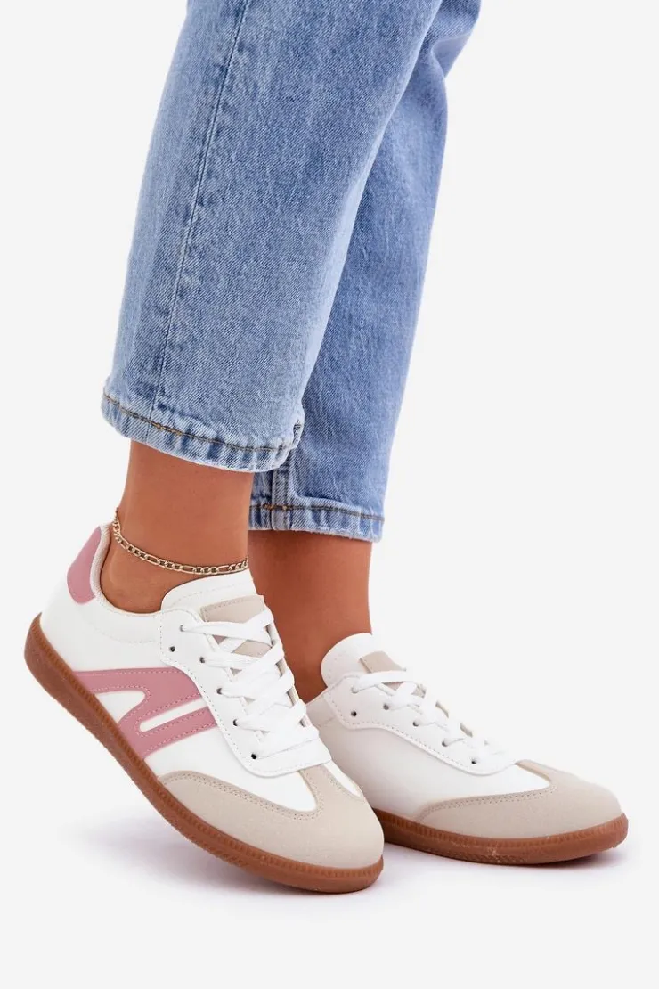 Damskie Boto Niskie Sneakersy Damskie Z Eko Skóry Biało-Różowe Navidemi