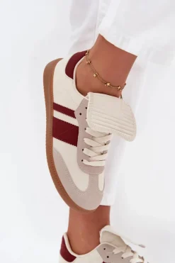 Damskie Boto Niskie Sneakersy Damskie Z Wywiniętym Językiem Bordowe Ardira