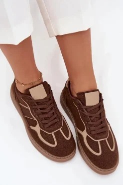 New Boto Niskie Sneakersy Damskie Brązowe Brenelle Brązowy