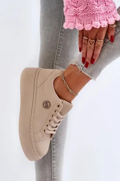 Clearance Boto Niskie Sneakersy Damskie Na Platformie Beżowe Telirra