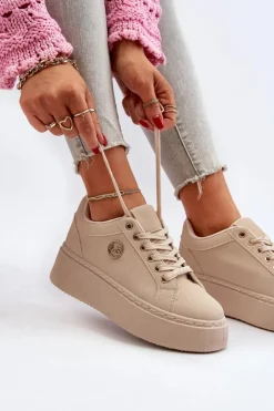 Clearance Boto Niskie Sneakersy Damskie Na Platformie Beżowe Telirra