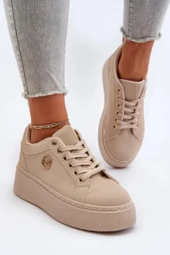 Clearance Boto Niskie Sneakersy Damskie Na Platformie Beżowe Telirra