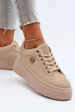 Clearance Boto Niskie Sneakersy Damskie Na Platformie Beżowe Telirra