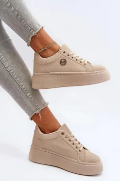 Clearance Boto Niskie Sneakersy Damskie Na Platformie Beżowe Telirra